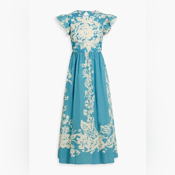 NWT $999 Rred Valentino Ruffled floral-print cotton-broadcloth midi dress - Picture 3 of 8